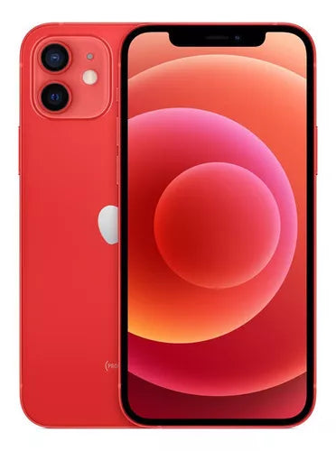 iPhone 12 (128 GB) in display case with complimentary case and screen protector, featuring dual cameras and sleek design.