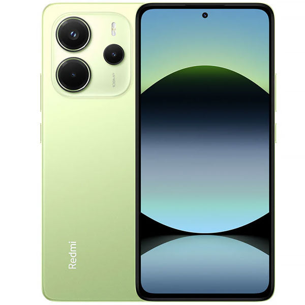 Xiaomi Redmi Note 14 smartphone in Ocean Blue, featuring a 6.67" Full HD+ display and a triple camera setup.