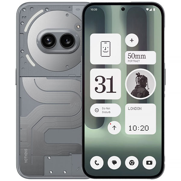 Smartphone Nothing Phone (2a) with 6.7" display, dual cameras, and sleek design.