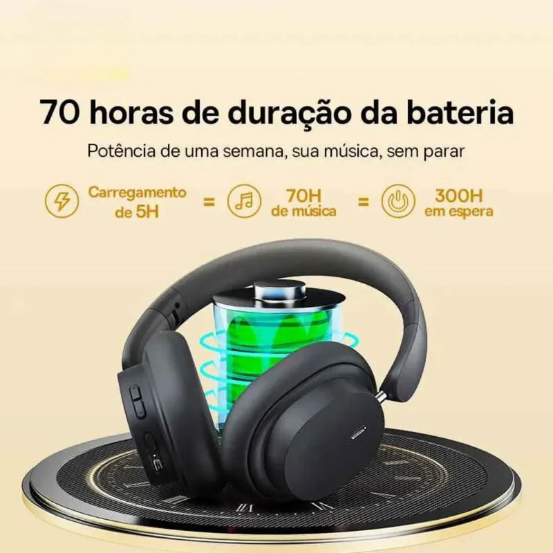Headphones Bluetooth Over-Ear with 70-hour battery life, comfort design, black color.
